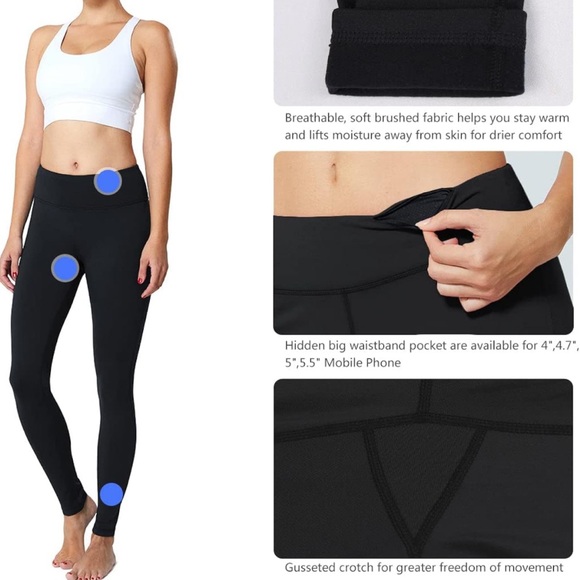 BALEAF Women's Fleece Lined Leggings Thermal Winter Warm Tights - Picture 3 of 5